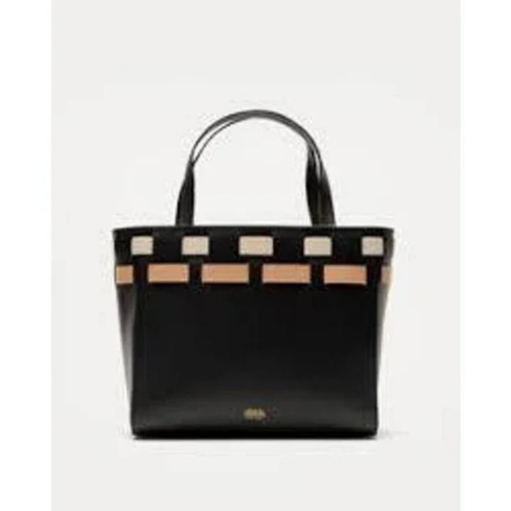 NWT Frances Valentine Henry Tote Basketweave Black Oyster, Pink